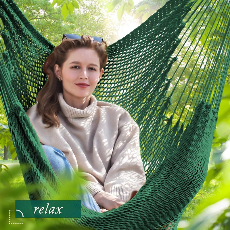 Bathonly Large Hammock Chair with Spreader Bar, Caribbean Hammock Swing Chair, XL Hammock Chair Outdoor Indoor, 330 LBS Weight Capacity, Green - Image 2